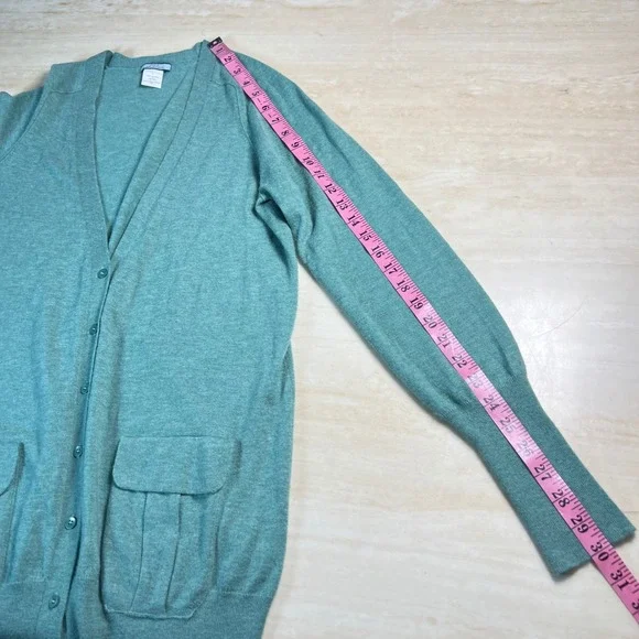 J Crew 100 Percent Cashmere Cardigan Sweater Teal Green Size L Pockets - Picture 8 of 10